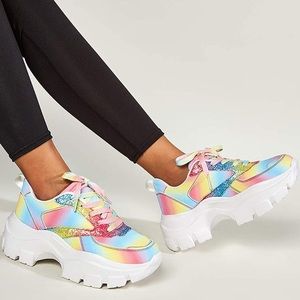 Rainbow Glitter Aesthetic Platform Sneakers